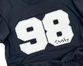 Custom Applique Number T-Shirt: Embroidered Team Spirit Comfort Colors Tee