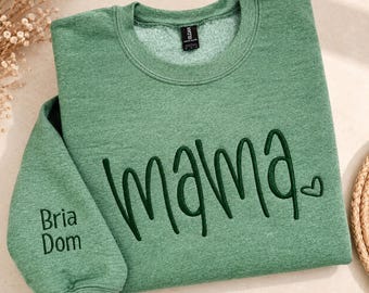 Mama Embroidered Sweatshirt, Personalized Name Sleeve, Mom Crewneck, Gift for Mom, Mother’s Day