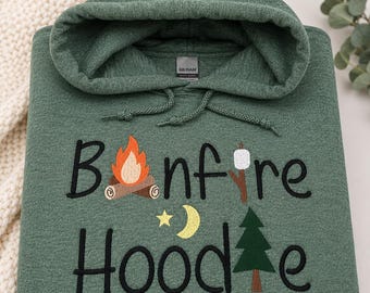 Bonfire Hoodie, Embroidered Camping Sweatshirt