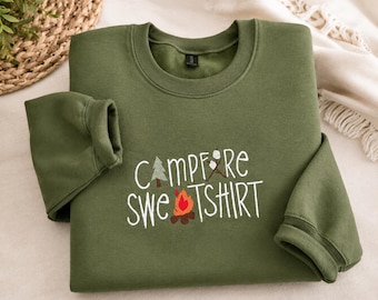 Campfire Sweatshirt, Embroidered Camping Crewneck, Camping Gift