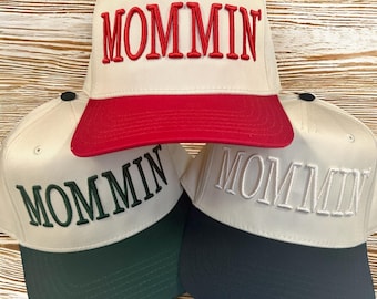 Mommin' 3D Puff Embroidered Trucker Hat, Two-Tone Embroidered Hats