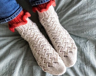 Handmade knitted alpaca wool socks womens | Warm winter cozy alpaca socks hand knit