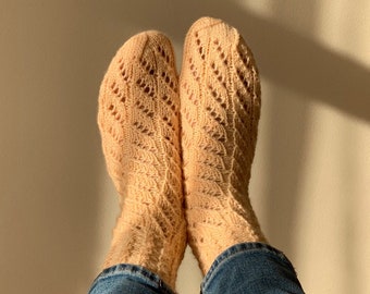 Hand knitted Wool Socks, Alpaca Socks Women, Thick Nordic Socks Handmade, Christmas Hygge Gift