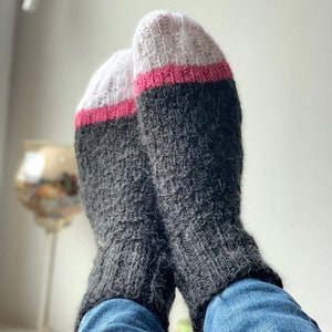 Alpaca Wool Socks Handmade Wool Socks Hand knitted Warm Winter Women Socks Christmas Socks Hygge Gift Black White Pink