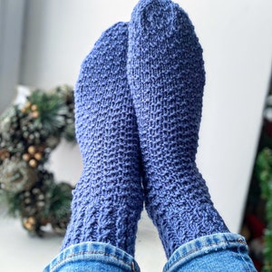 Alpaca Wool Socks Handmade Wool Socks Hand knitted Warm Winter Women Socks Christmas Socks Hygge Gift Dark blue