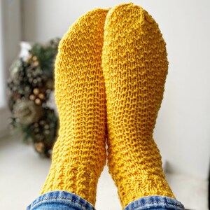 Alpaca Wool Socks Handmade Wool Socks Hand knitted Warm Winter Women Socks Christmas Socks Hygge Gift Yellow