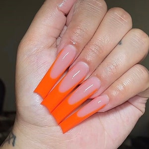 Orange French Tip Press On Nails|Nude Nails|Neon Nails|French Tip Nails|Summer Nails|Luxury Nails|Orange Nails|Neutral Nails|Simple Nails