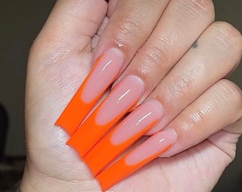 Orange French Tip Press On Nails|Nude Nails|Neon Nails|French Tip Nails|Summer Nails|Luxury Nails|Orange Nails|Neutral Nails|Simple Nails