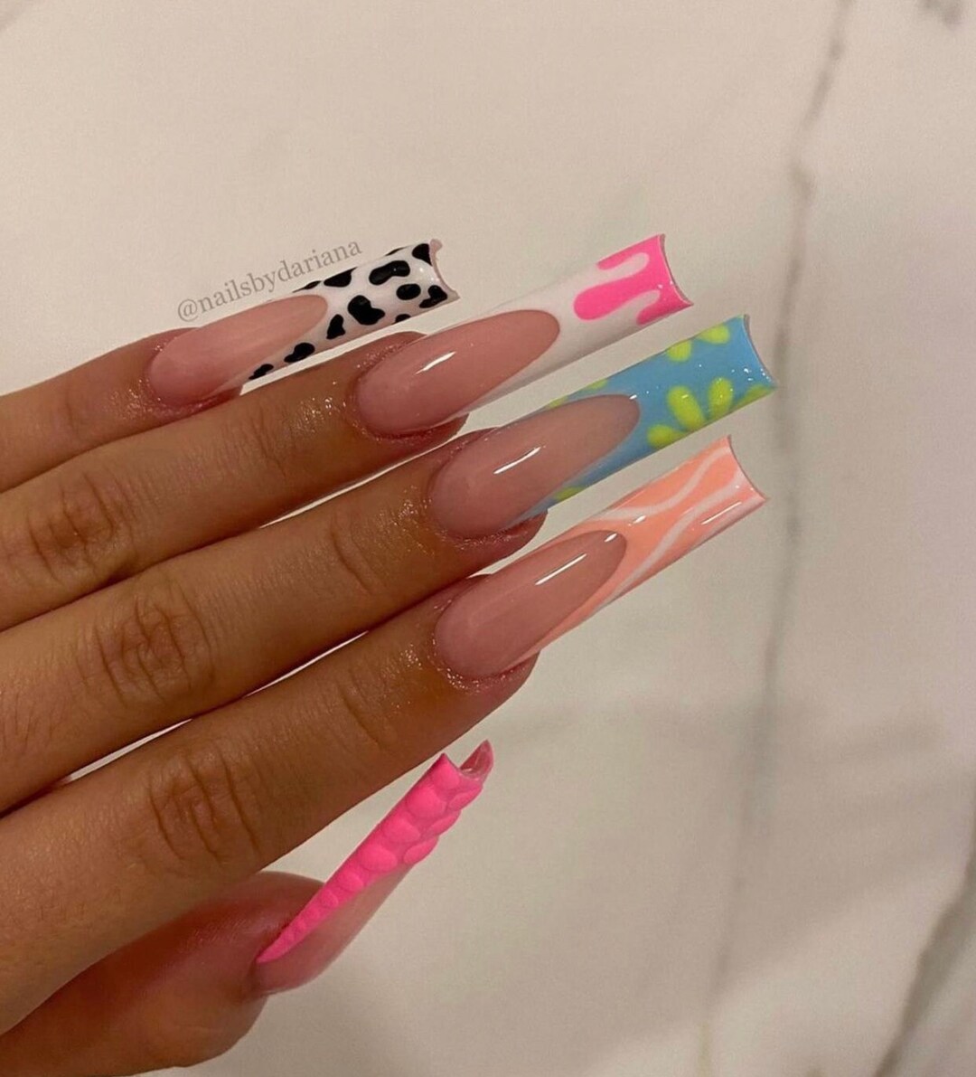 Mismatch French Press on Nails Press on Nails False Nails Long Nails