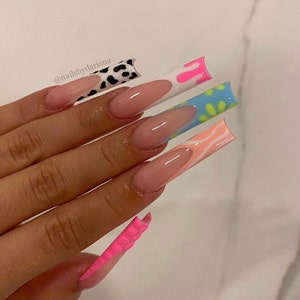 Mismatch French Press On Nails| Press On Nails| False Nails| Long Nails| French Tip Nails| Croc Nails| Cow Nails|Luxury Nails| Bling Nails