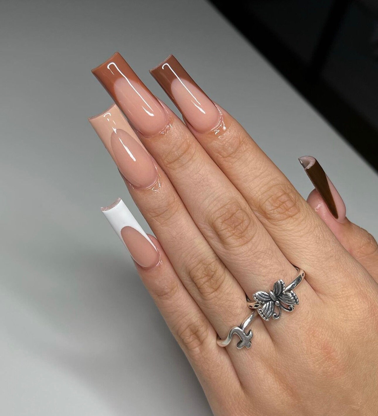 Nude Gradient French Tip Press on Nails|long Nails| French Tip Nails|neutral Nails|brown Nails|nude Nails|shades of Brown|fall Nails - Etsy Israel