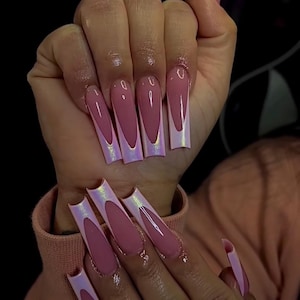 Pink Pearl Chrome French Tip Press On Nails|Chrome Nails|Pink Nails|French Tip Nails|Pearl Nails| Luxury Nails|Shimmer Nails|Valentines Nail