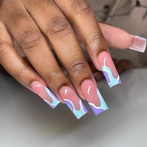 Pastel Blue + Purple Abstract French Tip Press On Nails|Abstract Nails|Pastel Nails|French Tip Nails|Spring Nails|Luxury Nails|Easter Nails