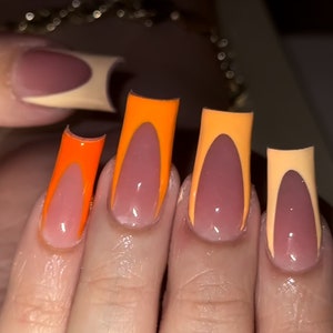 Orange Ombré Shades French Tip Press On Nails|Nude Nails|Neon Nails|French Tip Nails|Summer Nails|Luxury Nails|Orange Nails|Neutral Nails
