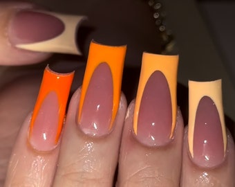 Orange Ombré Shades French Tip Press On Nails|Nude Nails|Neon Nails|French Tip Nails|Summer Nails|Luxury Nails|Orange Nails|Neutral Nails