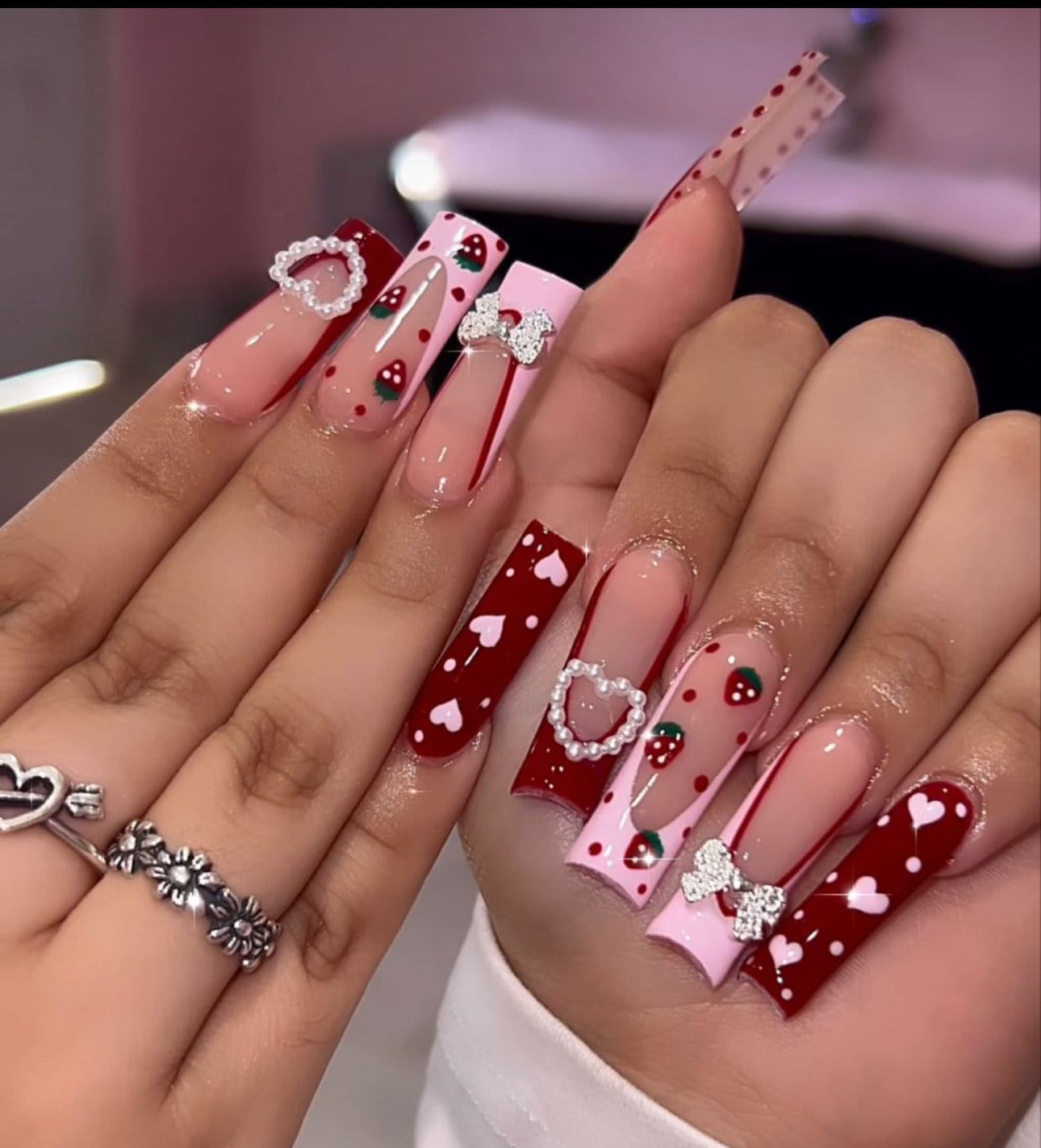 Pink and Red Heart French Tip Nailsbling Nailspink Nailsberry Nailsglitter Nailsheart Nailsvalentine Nailsred Nailsglam Nails Etsy