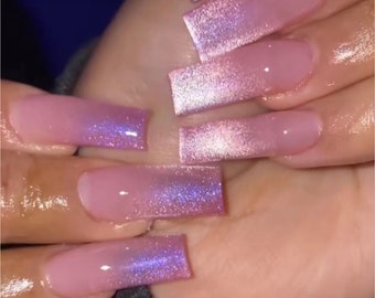 Irisierende Ombre Press On Nägel|Glitzer Nägel|Reflektierende Nägel||Luxus Nägel|Cateye Nägel|Frühlings Nägel|Sommer Nägel|Ombre Nägel|Frauennägel
