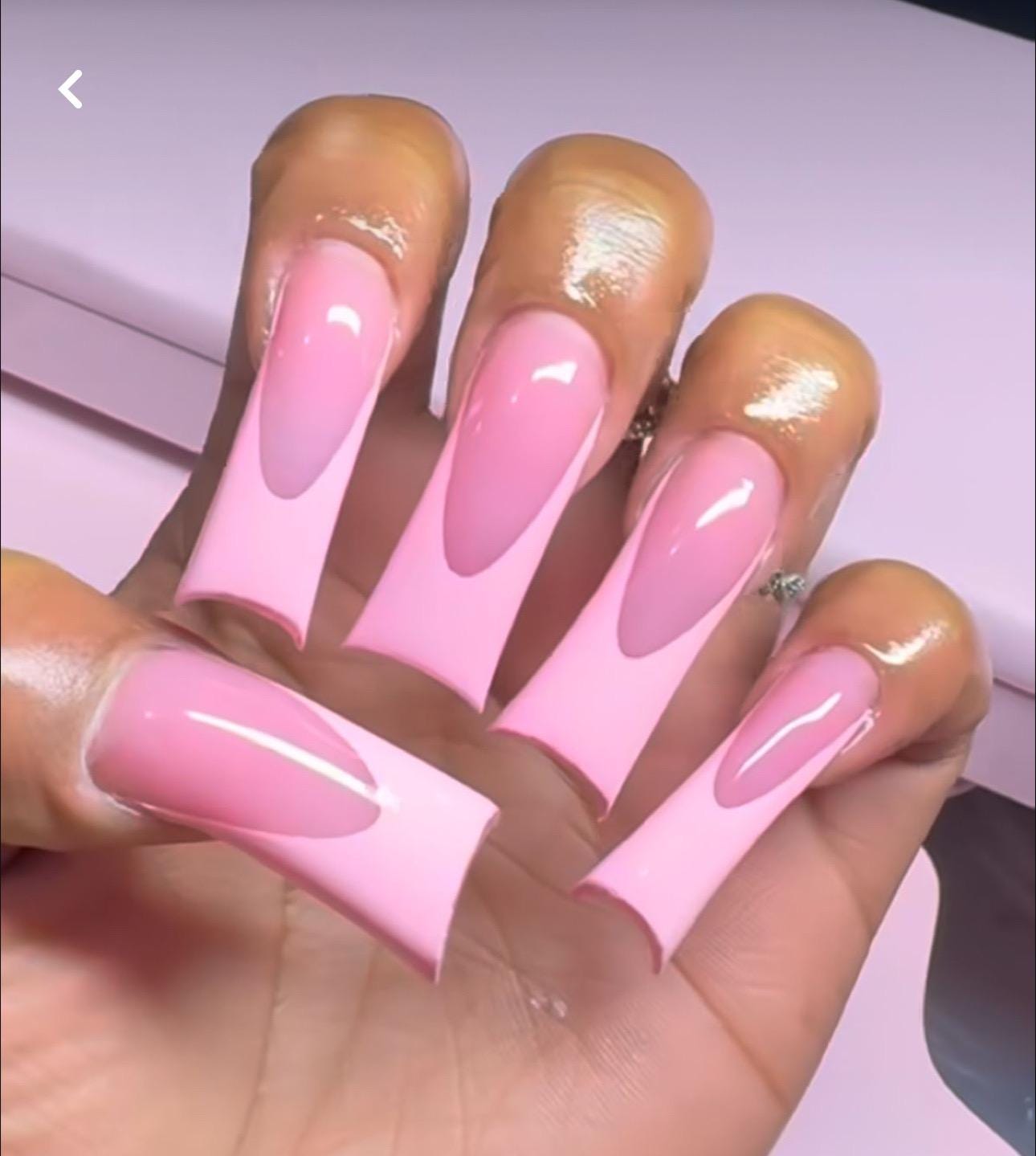Pink French Tip Flare Nails|Flare Nails|Pink Nails|Duckie Nails|Duck Nails|Heart Nails|Valentine Nails|Girly Nails|Long Nails|Soft Pink Nail