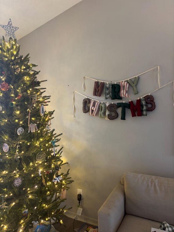 Handmade Merry Christmas Fabric Banner | Frayed Edge Holiday Garland