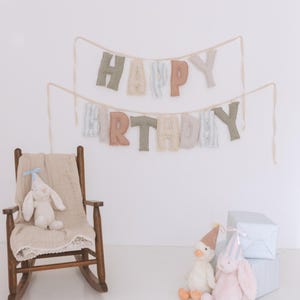 Happy Birthday Fabric Banner, Quilted Puffy Letter Banner, Sewn Birthday Garland, Plush Cloth Letter Banner, Handmade Birthday Decor