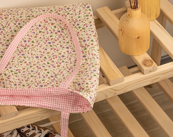 Floral Gingham Reversible Cotton Tote Bag
