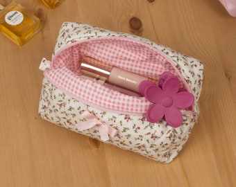 Handmade Floral Quilted Makeup Bag, Cotton Toiletry Bag