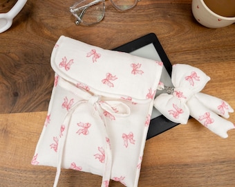 Bow Kindle Sleeve: Handmade Cotton Kindle Pouch