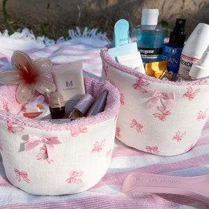 Pink Bow Makeup Organizer Set - Cosmetic Storage Baskets
