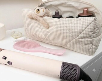 Padded Storage Bag Organizer for Dyson Airwrap, Quilted Travel Pouch Case with Compartments, Cosmetic Makeup Bag,
