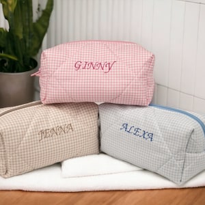 Personalisierte Make-up-Tasche, Gesteppte Make-up-Tasche, Gestickte Make-up-Tasche, Kosmetiktasche, Kulturtasche