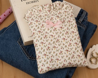 Floral Kindle Case, Coquette Kindle Case, Quilted Kindle Sleeve, Kindle Cover with Bow, Ruffle Kindle Case