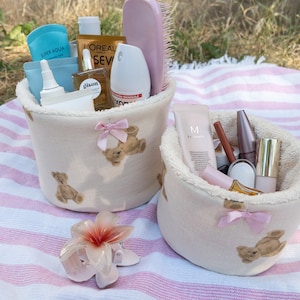 Cute Teddy Bear Makeup Organizer Set - Cosmetic Storage Baskets