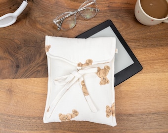 Teddy Bear Kindle Sleeve: Cotton Kindle Pouch with Bow