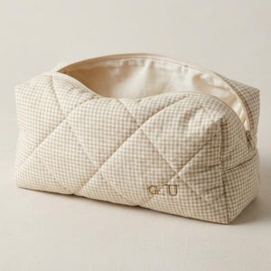 Travel Bag for Dyson Airwrap & Shark FlexStyle, Personalized Quilted Hair Tool Organizer Case, Beige Gingham, Gift for Her