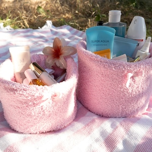 Soft Pink Makeup Organizer Set - Cosmetic Storage Baskets