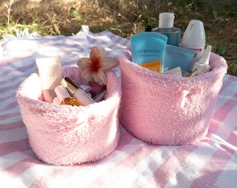Soft Pink Makeup Organizer Set - Cosmetic Storage Baskets