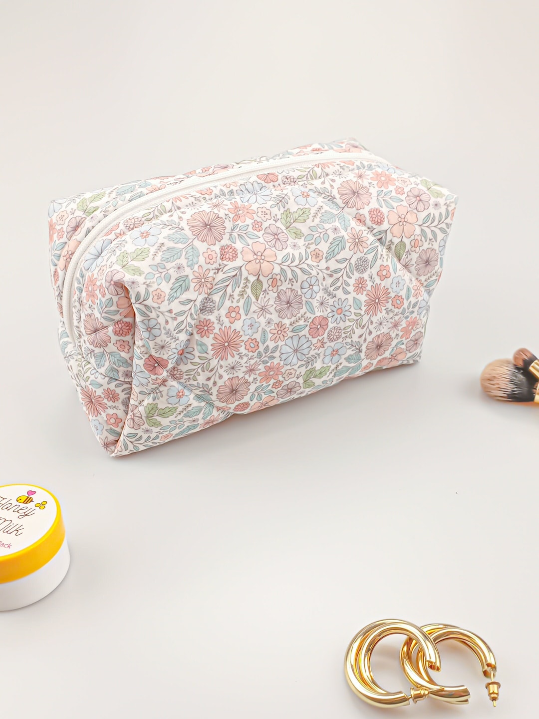 Floral Makeup Bag, Quilted Cotton Cosmetic Bag, Toiletry Bag Women ...