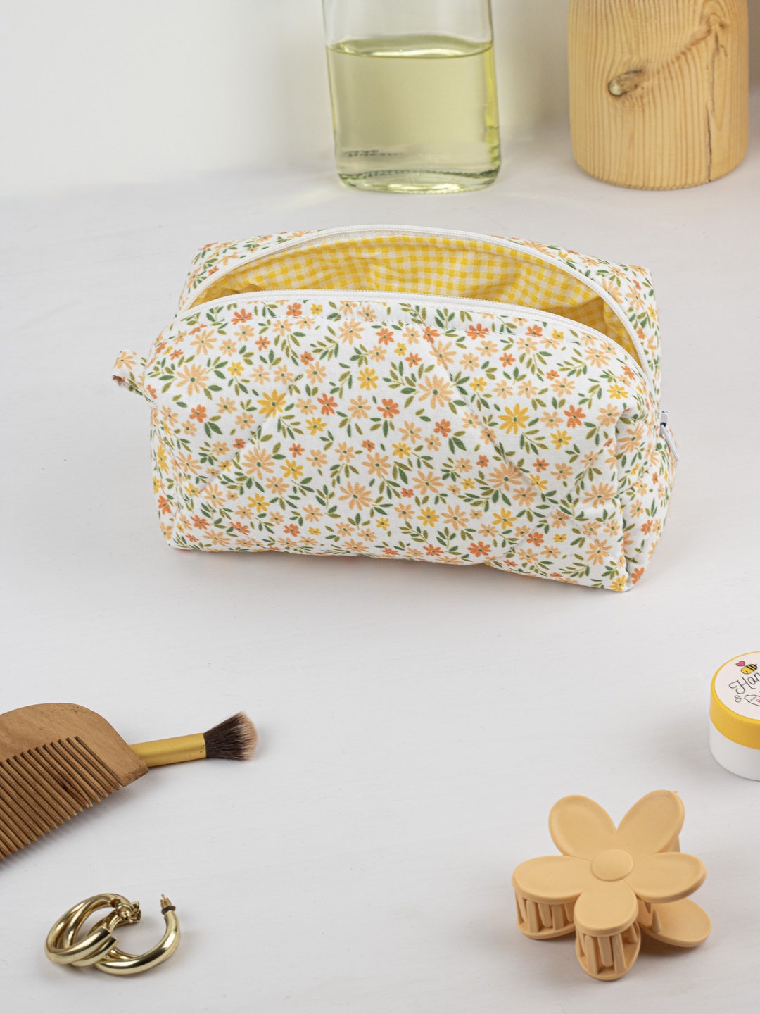 Floral Makeup Bag, Quilted Cotton Cosmetic Bag, Toiletry Bag Women ...