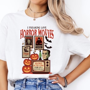 I Freaking Love Horror Movies Shirt, Halloween Shirt, Scary Movie Lover Shirt, Frankenstein Shirt, Spooky Season Shirt, Horror Movie Shirt