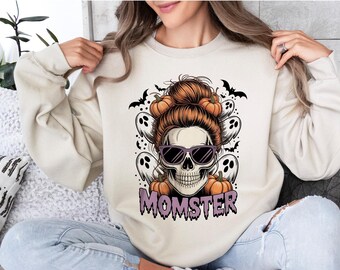 Momster Skull Shirt, Momster Halloween Shirt,  Funny Mom Skull Pumpkin Tee, Spooky Season Fall Graphic T-Shirt, Halloween Mom Sweatshirt