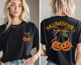 Pumpkin Cherries Autumn Girly Shirt, Halloween Pumpkin T Shirt, Fall pumpkin Sweatshirt, Pumpkin Cheeries Coquette Shirt, Fall Girly Shirt