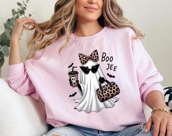 Boo-Jee Leopard Print Ghost Shirt, Spooky Cute Halloween Tee, Fashionable Ghost Design, Trendy Fall Apparel, Coffee Lover Shirt, Ghost Tee