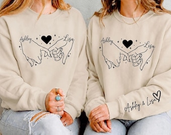 Personalized Friendship Shirt, Custom Hand-in-Hand Shirt, Love & Heart Design, Best Friend Birthday Outfit, Matching Best Friends Outfit