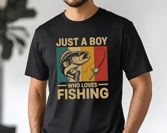 Fishing Boy T-Shirts, Bass Fishing Tees, Fishing Lover Gift, Just A Boy Who Loves Fishing, Fisherman Sweatshirt, Angling, Boy Fishing Hoodie