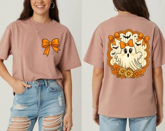 Cute Ghost Shirt, Fall Halloween Shirt, Cute Ghost Girl Shirt, Floral Ghost Shirt, Autumn Halloween Shirt, Coquette Bow Ghost Sweatshirt