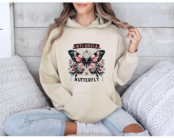 Retro Anti Social Butterfly Shirt, Retro Butterfly, Butterfly Shirt, Antisocial Shirt, Introvert Shirt, Graphic Tee, Butterfly Lover, Nature