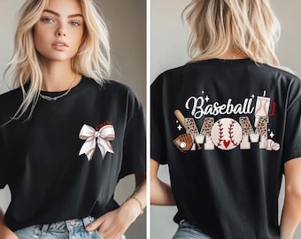Custom Baseball Mom Shirt, Baseball Bow Coquette Shirt, Personalized Name Shirt, Baseball Mom Gift, Sports Mom Sweatshirt, Game Day Baseball