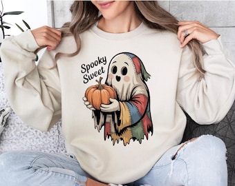 Sweet And Spooky Shirt, Pumpkin Shirt, Cute Halloween Ghost Tee,  Cute Ghost Pumpkin Tee, Halloween Pumpkin Tee, Horror Tee, Halloween Party