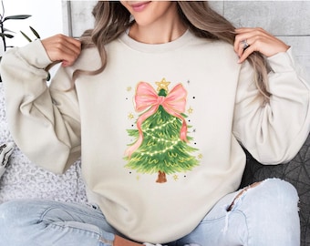 Coquette Christmas Tree Sweatshirt, Pink Christmas Bow Shirts, Pink Christmas Tree Shirt, Pink Christmas Bow Shirts, Ugly Christmas Sweater