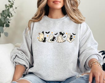 Ghost Cat Sweatshirt, Ghost Cat T-shirt, Halloween Crewneck, Ghost Shirt, Cat Lover Shirt, Cat T-shirt, Halloween Shirt, Cat Mom T-shirt